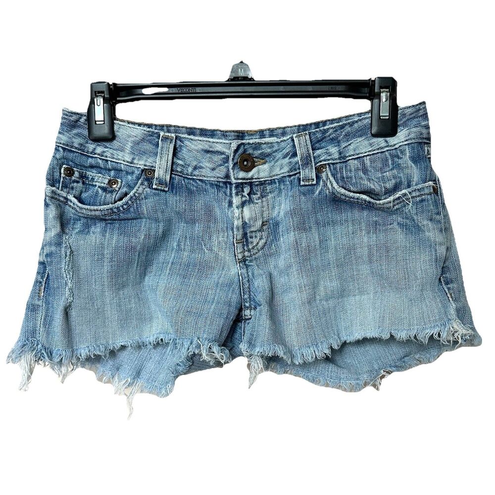 BKE Cut Off Distressed Denim Micro Shorts Womens 27 Faded Low Rise Beach Indie